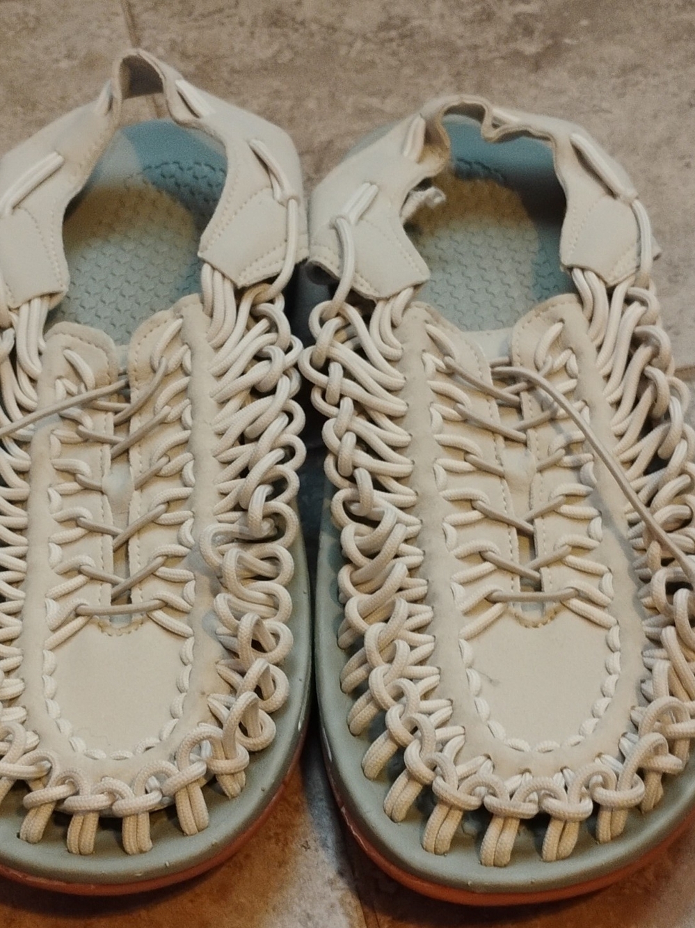 Woven Rope Detail Men's Sandals - Cream With Green Outersole By Keen UNEEK